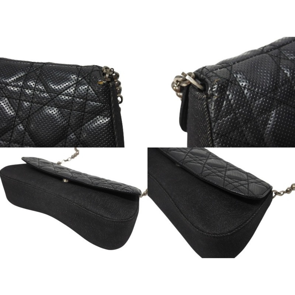 Dior Cannage Shoulder Bag Dark Gray Denim Leather Black Chain Strap - Picture 5 of 9